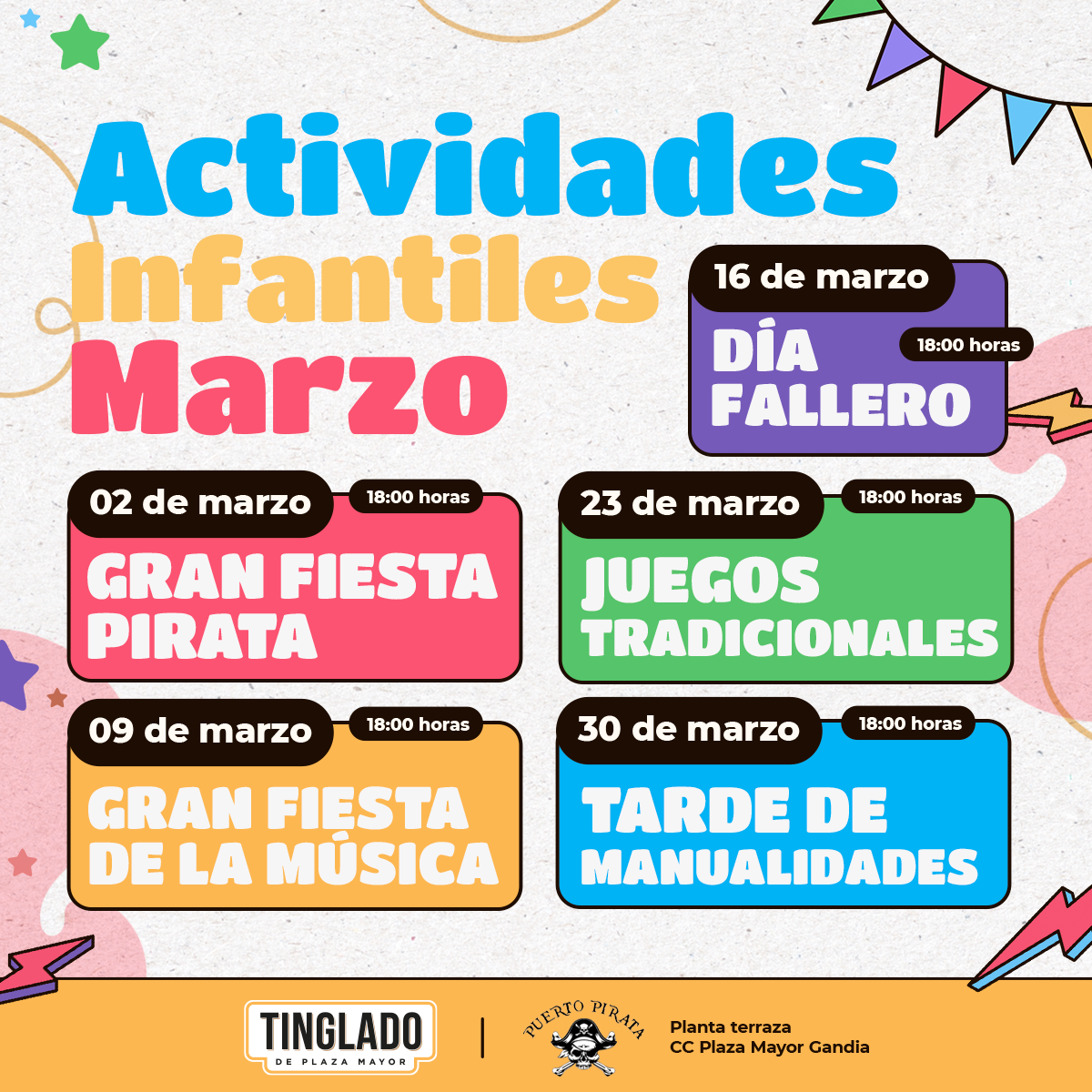 Actividades Infantiles en Plaza Mayor Gandia – Marzo 2024